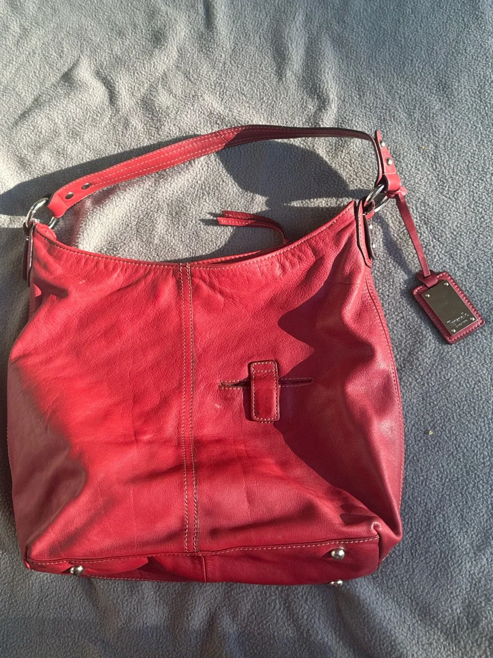 Tignanello Genuine Red Leather Vintage Shoulder Hobo Bag
